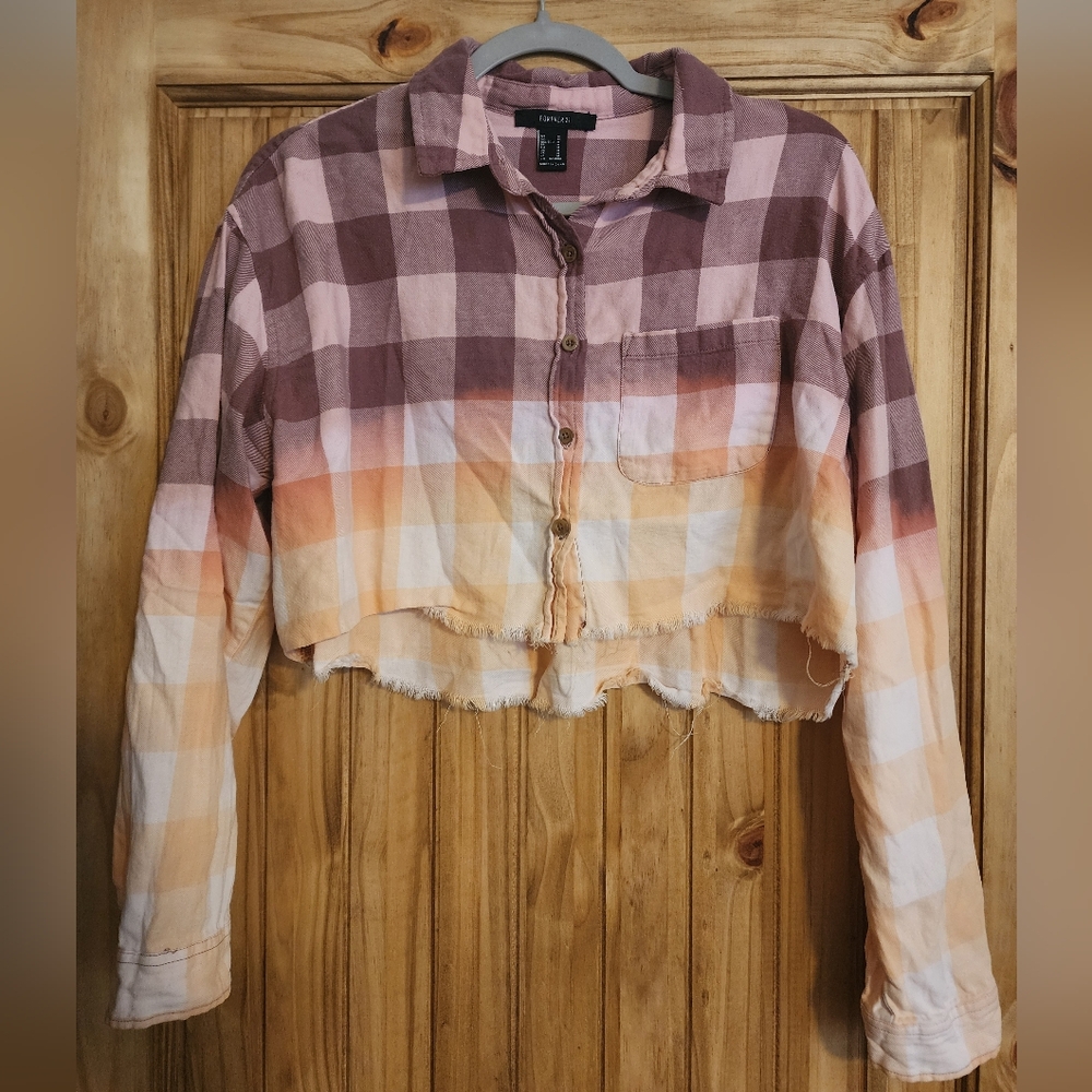 Ombre Cropped Button Down Shirt - Flannel